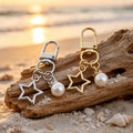 Star Pearl Bead Keychain Gold Silver Clip Two Finishes view 3