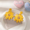 Four Color Woven Oversized Daisy Statement Dangle Earrings view 9
