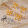 Gold Steel Beaded Bow Stud Titanium Steel Earrings Pair view 4