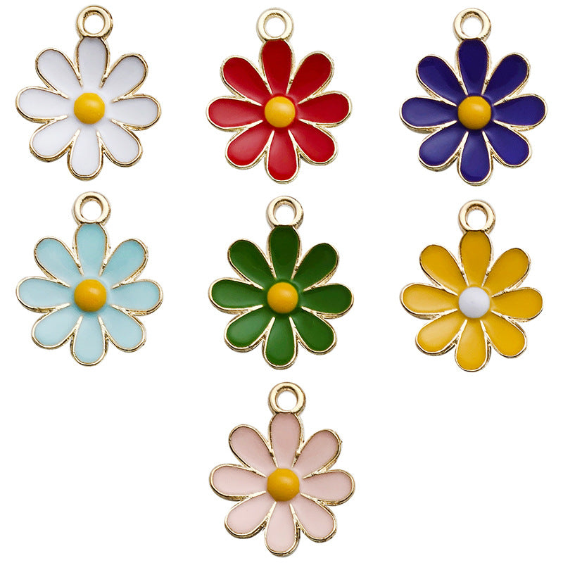 Enamel Zinc Alloy Daisy Flower Charm Pendant for DIY Earrings Necklace Bracelet
