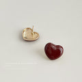 Glossy Enamel Heart Stud Earrings Gold Tone White Wine Red view 3