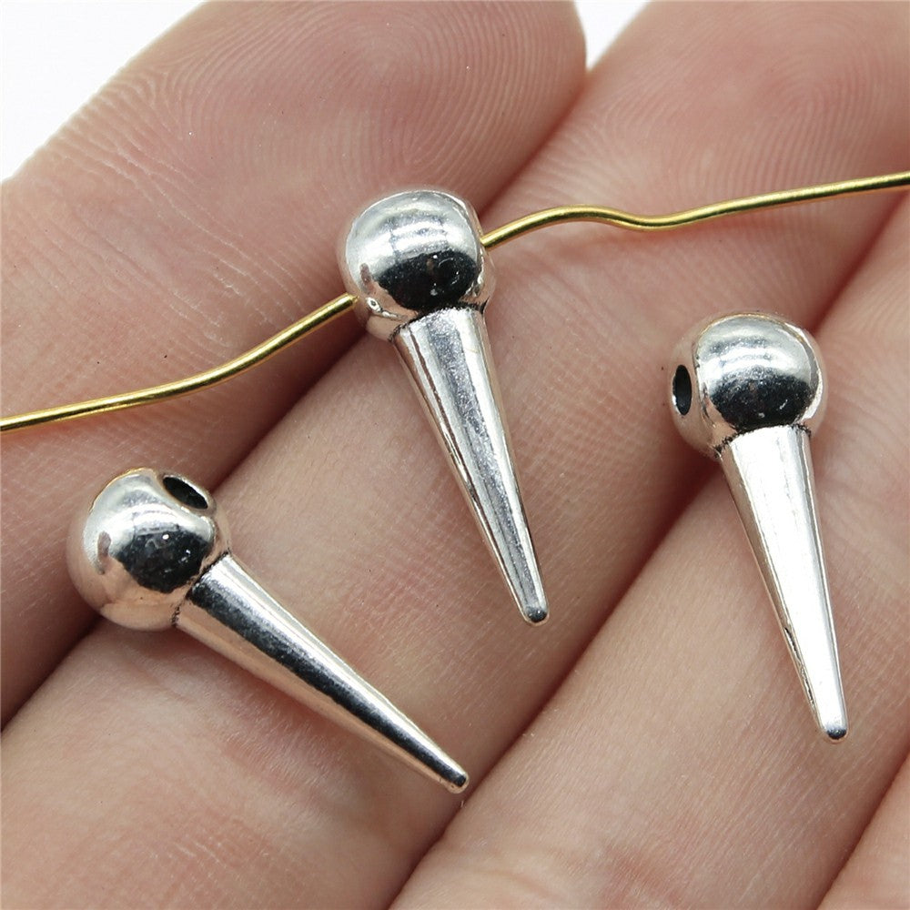 21x7x7mm 1.7g Zinc Alloy Cone Pointed Large Hole Loose Metal Beads for Bracelet Necklace Making