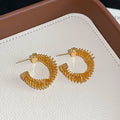 Textured C Hoop Stud Earrings in Gold and Silver Tone Finishes view 6