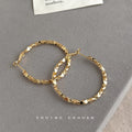 Gold Tone Faceted Square Segment Large Hoop Earrings view 2
