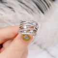 Silver Tone Multi Row Crossover Pave Clear Stone Ring view 4