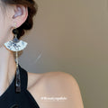 Black And White Fan Tassel Hook Earrings With Decorative Details view 4