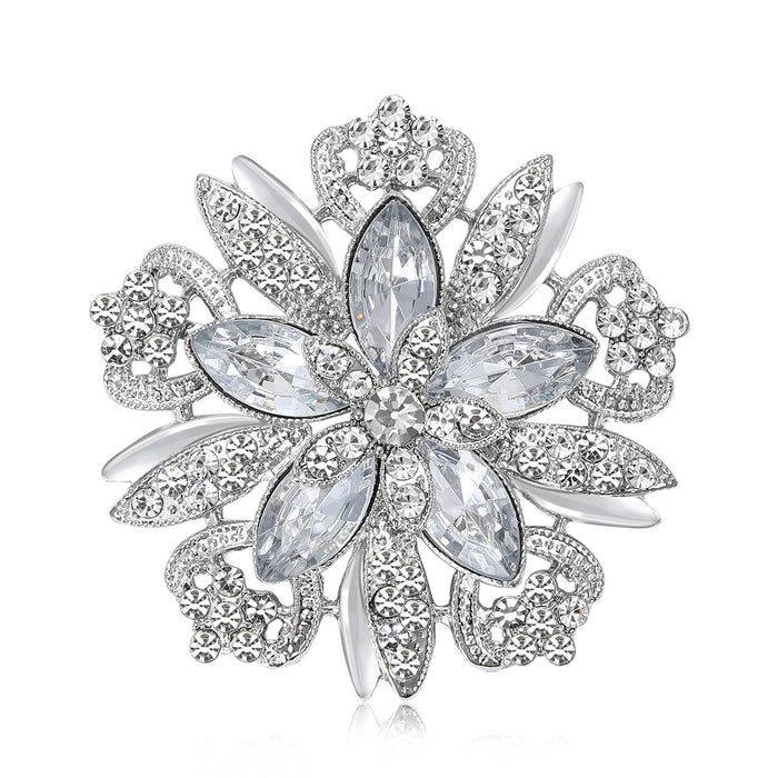 Large Layered Crystal Flower Brooch in 1 Style Metal Pin