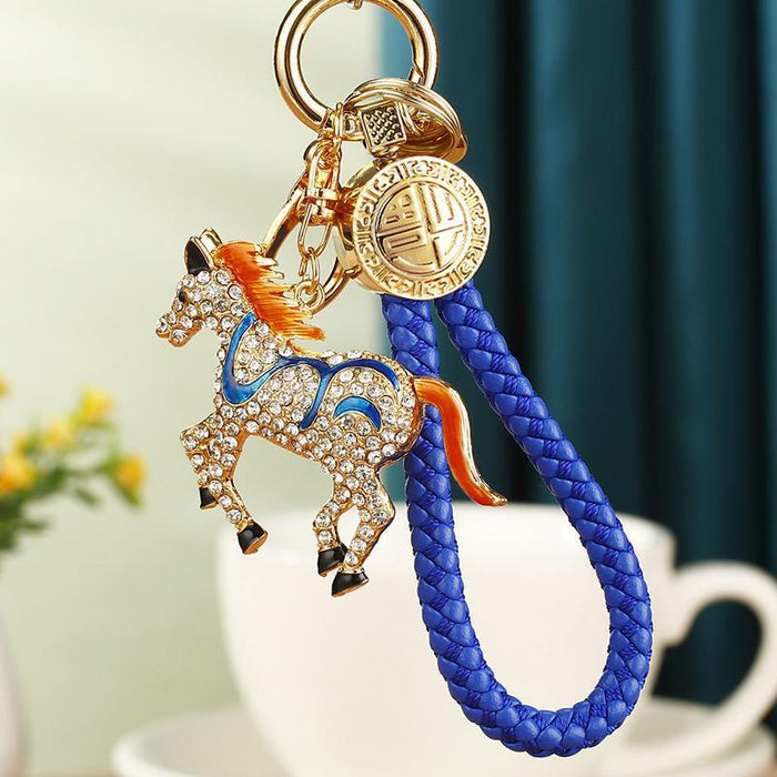 Jeweled Winged and Standing Horse Keychains with Red Fortune Straps