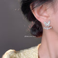 Silver Crystal Butterfly Stud Earrings Pearl Jacket Two Ways view 2