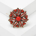 Sunburst Turquoise or Red Beaded Flower Brooch Crystal Pin view 3