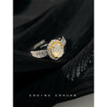Two-Tone Open Oval Cabochon Halo Pavé Adjustable Ring view 1