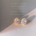 Silver Tone Clear Oval Stone Double Halo Stud Earrings view 4