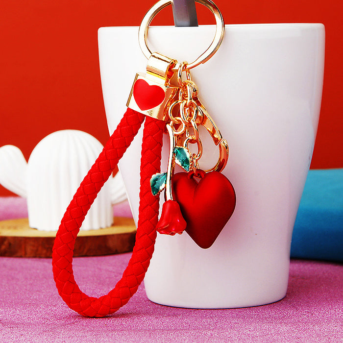 Red Heart and Rose Keychains in Plain and Braided Cord Options