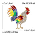Rainbow Enamel Rooster Brooch Pin with Crystal Body view 6