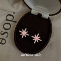Rose Gold Tone Pink Stone Eight Point Starburst Stud Earrings view 3