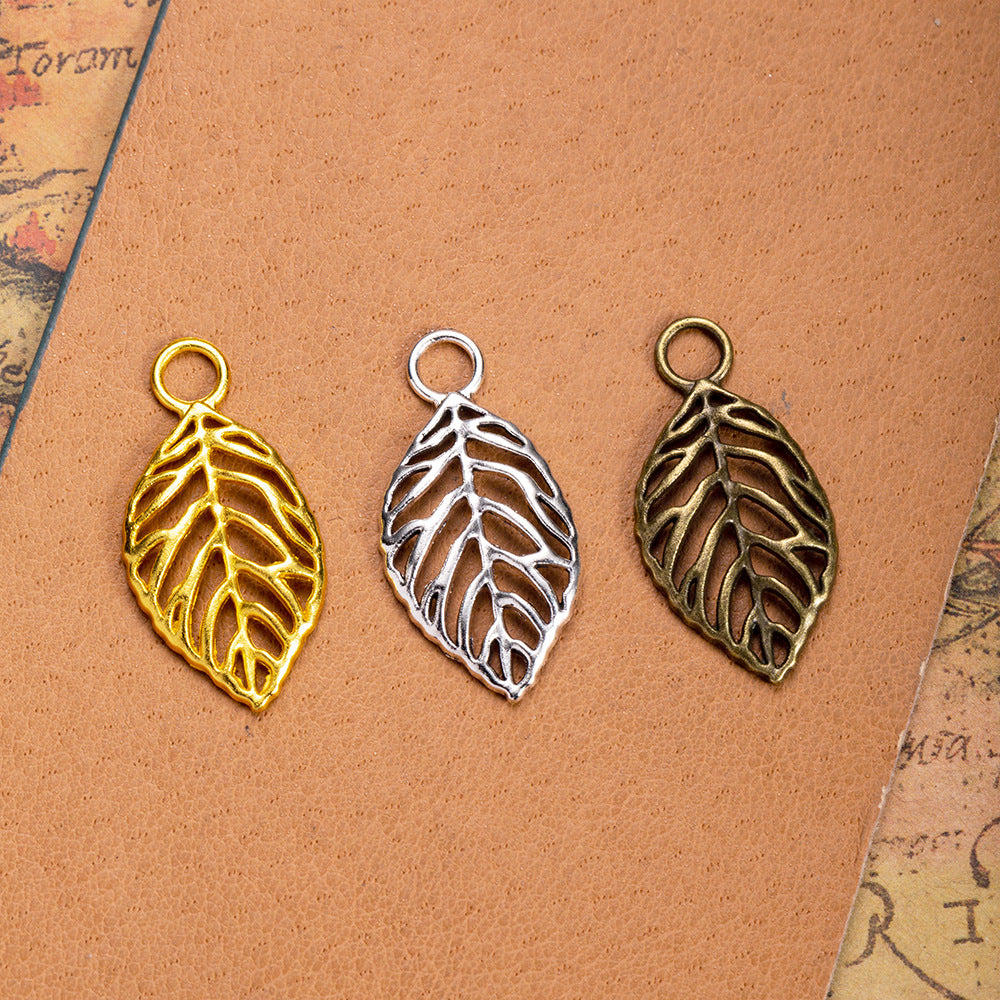 Vintage Hollow Leaf Alloy Charm Pendant 32x16mm