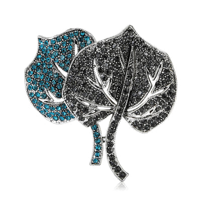 Double Leaf Crystal Brooch shown from the front on a white background