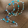 Layered Blue Green Beaded Necklace with Pearl Accents view 4