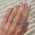 Open Crystal Feather Wing Ring Three Metal Tones Adjustable view 4