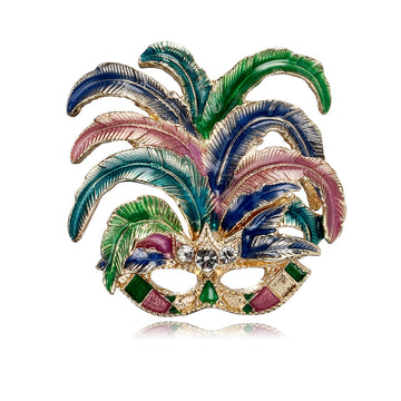 Green Gold Tone Feather Crystal Metal Brooch Pin for Jackets and Lapels