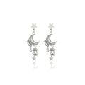 Silver Tone Star Crescent Moon Rhinestone Tassel Drop Earrings view 5