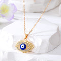 Gold Tone Crystal Rim Eyelash Enamel Evil Eye Pendant Necklaces view 3