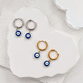 Evil Eye Charm Huggie Hoop Earrings Gold or Silver view 2