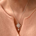 Silver Tone Crystal Diamond Flower and Faux Pearl Pendant Necklace view 1