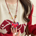 Beaded Horse Pendant Cord Necklace In Red And Brown view 6