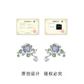 Silver Tone Purple Flower Green Leaf Earrings In Stud And Clip On Styles view 3
