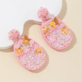 Pink Seed Bead Floral Butterfly Drop Earrings With Sequin Accents view 3