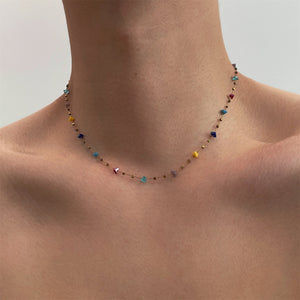 Multicolor Beaded Station Necklace on Gold Tone Chain
