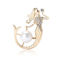 Mermaid Brooch with Faux Pearl in Gold and Silver Finishes view 1