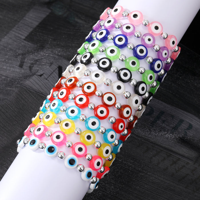 Colorful Round Resin Evil Eye Bead Stretch Bracelets in Twelve Colors