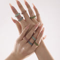 Gold Four-Row Pavé Band Rings Turquoise Pink Green Blue view 2