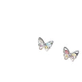 Silver Tone Pastel Iridescent Stone Open Butterfly Stud Earrings view 5
