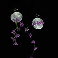 Asymmetric Purple Floral Disc Earrings with Reflective Details view 6