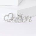 Crowned Queen Script Rhinestone Brooch in Two Finishes view 5