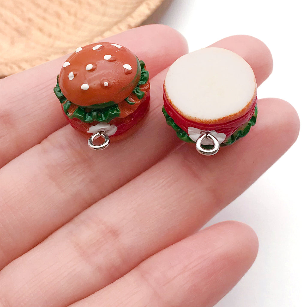 Resin Hamburger Charm Pendant for DIY Backpack Keychain and Fun Food Jewelry Accessories
