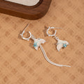 Silver Mermaid Tail and Blue Star Long Chain Earrings view 2