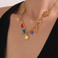 Stainless Steel Ocean Charm Necklace Sunburst Pendant Gold Steel view 3