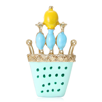 Whimsical Bird Basket Brooch in Mint or Pink Enamel