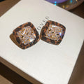 Brown Square Crystal Stud Earrings With Dark Frames view 6