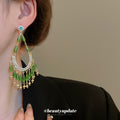 Green Beaded Chandelier Tassel Stud Earrings Fashion Jewelry view 4