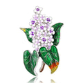 Lilac Flower Brooch With Clustered Colored Blossoms Above Glossy Green Enamel Leaves view 1