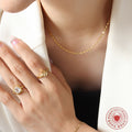 Gold Flat Diamond Link Chain Necklace and Bracelet Set view 3