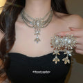 Silver Crystal Pearl Flower Necklace And Drop Earrings view 3