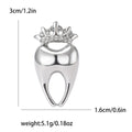 Crowned Tooth Brooch in Silver or Gold Tone with Crystals view 6
