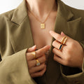 Gold Letter S Square Pendant Necklace Fine Curb Chain view 4