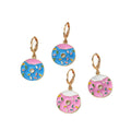 Donut Charm Huggie Earrings Pink Blue Enamel 2 Styles view 4